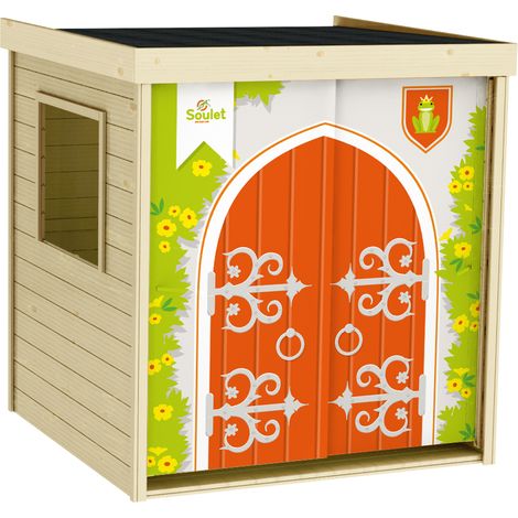 SOULET - Casita de Madera Infantil con Cortina Princesse 120x120x155 cm - Casita de Juegos para Niños - Cabaña de Madera para Jardín - Diseño de Castillo Medieval - Personalizable y Fácil Montaje (1/5)