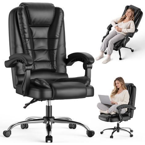 Rattantree - Fauteuil de bureau ergonomique - Hauteur réglable 45-55 cm - dossier inclinable 130° - Assise large 52 cm - Capacité Max 130KG  - roulette 360°- Revêtement synthétique PU