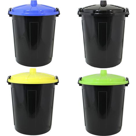 Set di 4 bidoni per la raccolta differenziata coperchio giallo blu nero verde pattumiere con chiusura antiodori e randagismo casa cucina terrazzo giardino (1/5)