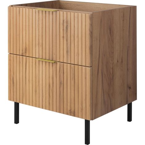 Mobile lavabo, Rovere Craft, 60 x 77 x 46 cm, maniglia dorata, gambe nere, senza piano (1/5)