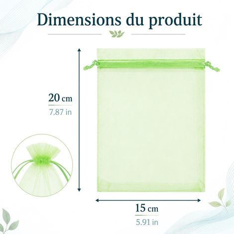 Fruit Protection Bag 50 Pieces, Green Organza Bags 15 x 20 cm, Grape Bag, Fruit Nets with Drawstring to Protect Against Wasps Birds and Other Insects (1/4)