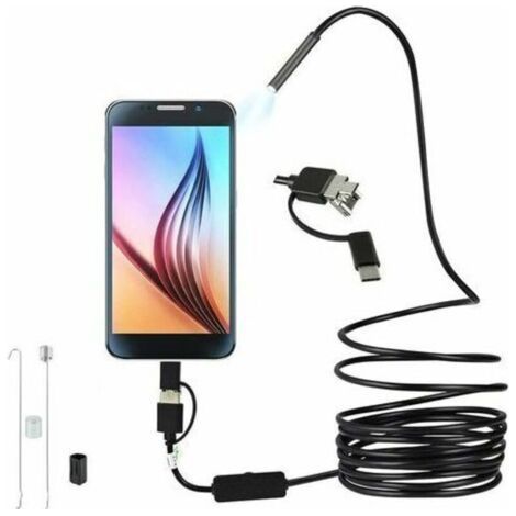 Endoscope Usb 3 En 1 UltraMince 5.5Mm Endoscope Caméra D'Inspection Hd Avec 6 Led Réglables Ip67 Cable Serpent Étanche Compatible Avec Android Window Tablette (5M) (1/4)