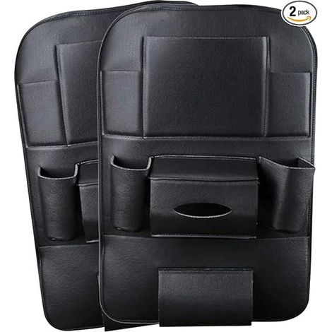 Confezione da 2 organizer per auto in pelle PU, coprisedile protettivo per sedile posteriore, tappetino protettivo per sedile posteriore con supporto da 10,1" per iPad/tablet - Nero (1/5)
