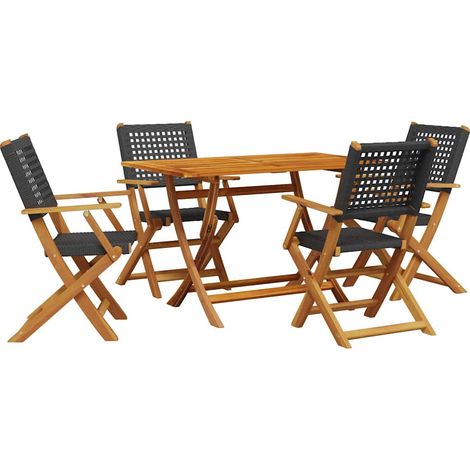 Maison Exclusive - Set da Pranzo per Giardino 5pz Nero Polyrattan e Legno Massello
