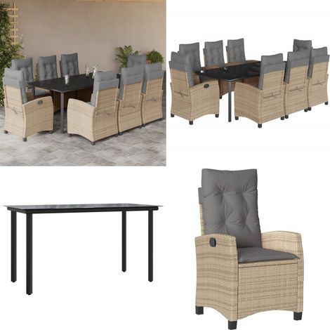 Ensemble à manger de jardin et coussins 9 pcs mélange beige - Chaise de jardin - Table de jardin (1/5)