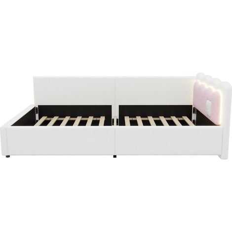Lit banquette 90 x 200 cm avec LED, cadre Ă lattes, blanc, HOMVRA (1/5)