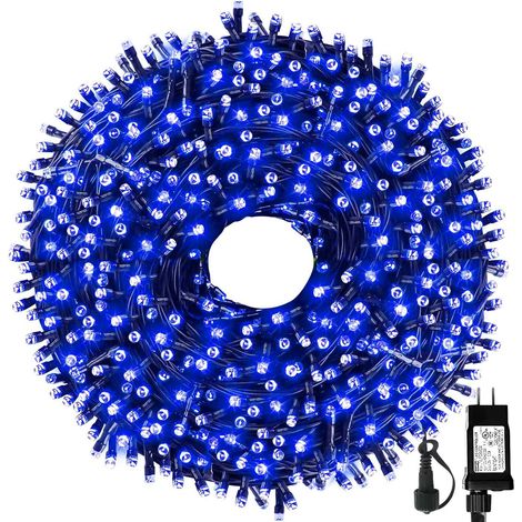 Guirlande lumineuse de Noël bleue à 100 LED pour intérieur et extérieur, idéale pour décorer un sapin de Noël et profiter des fêtes de fin d'année. 8 motifs disponibles. (1/5)
