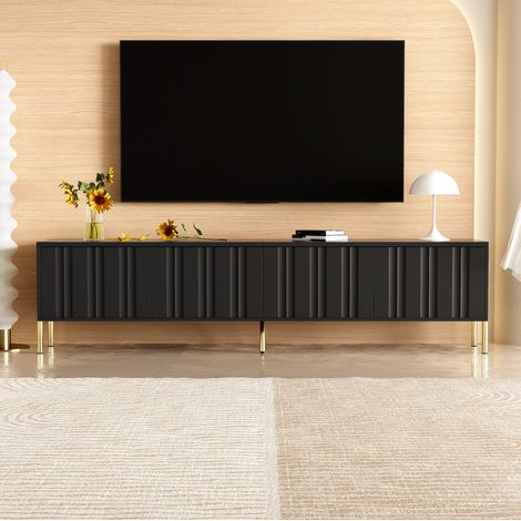 Mobile TV 190x38x48 cm nero con 4 ante, 8 ripiani e gambe dorate, in MDF (1/5)