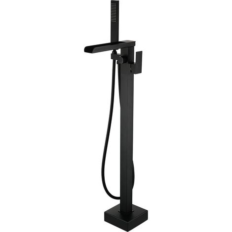 Rubinetto per vasca da bagno con doccia a cascata, rubinetto per vasca da bagno, miscelatore per vasca da pavimento, miscelatore per vasca da bagno indipendente con maniglia, nero (collegamento intern (1/5)