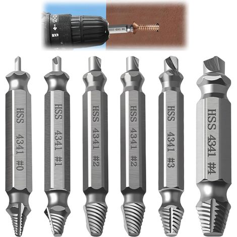 Kit De 6 Extracteurs De Vis Cassées, Extracteur Tout Usage HSS 4341, Outils Réparation Bricolage, Retrait Facile De Vis Rouillées Ou Usées Dans Métal, Bois, Voiture (1/5)