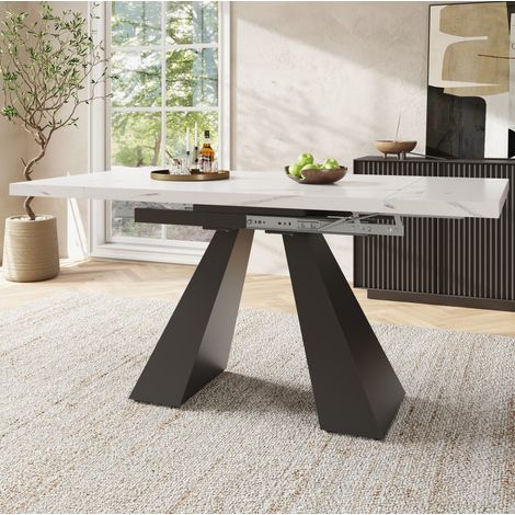 Esstisch ausziehbar 99 159 cm MDF Marmoroptik Weiß OKMYHOME (1/5)