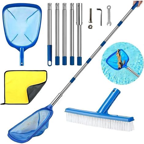 Epuisette Piscine avec Manche Telescopique, Epuisette Piscine Maille Extra Fine avec Brosse Piscine, Kit de Piscine Nettoyage, pour Piscines, Spas, Fontaine, Étang Nettoyage (225cm) (1/5)