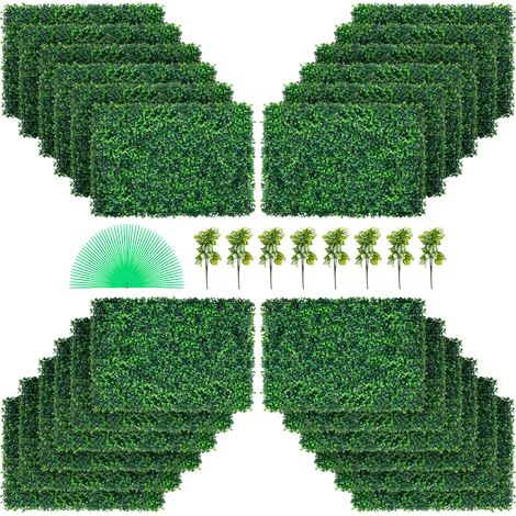VEVOR Hierba Artificial Verde de 24 Piezas 61 x 40,6 cm, Panel de Boj de Hiedra Artificial de Alta Densidad contra UV y 100% PE, Plantas Artificiales Decorativas para Pared, Jardines, Patio Trasero