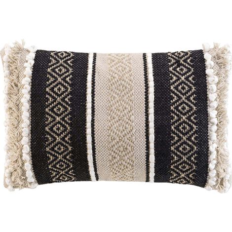 Homemaison – Coussin ethnique multicolore 30x50 cm – Mélange coton et jute – Déhoussable avec zip – Intérieur en fibre polyester recyclé (1/5)