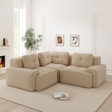 Rahmenloses Sofa für das Wohnzimmer, Bürosofa, modulares Kombinationssofa, bequemes, gepolstertes Tiefsitzsofa aus Cordstoff, keine Montage erforderlich, rutschfestes Design.Beige
