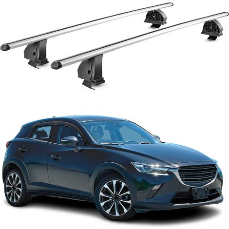 OMAC Barres de toit transversales en aluminium pour Mazda CX-3 2015-2021 – TÜV / DIN 75302:2019 – Antivol inclus – Charge max 75 kg – 2 barres – Gris (1/4)