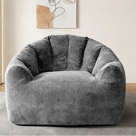 Fauteuil poire arrondi gris en flanelle avec soutien ergonomique (1/2)