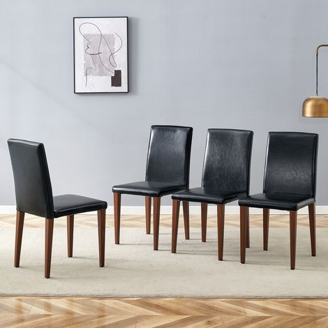 REDOM Set di 4 sedie da pranzo in PU nero, schienale ergonomico, gambe in metallo effetto noce