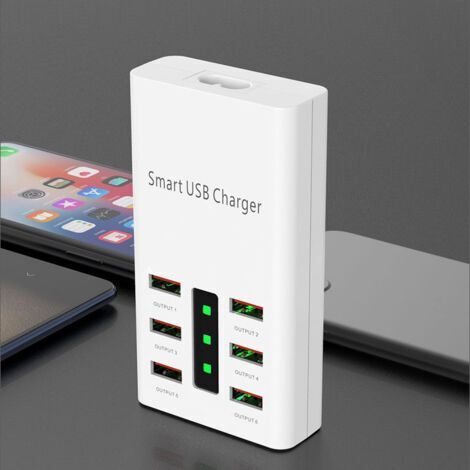 30W6A 6-Port USB-Schnellladegerät, Reise-Schnellladeadapter für Desktop-Computer und Mobiltelefone (1/4)