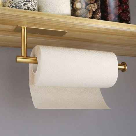 Porte Essuie Tout Auto-adhésif, Porte Sopalin Porte Rouleau Papier Cuisine Acier Inoxydable Doré, Supports pour Papier Essuie-Tout Mural (1/4)
