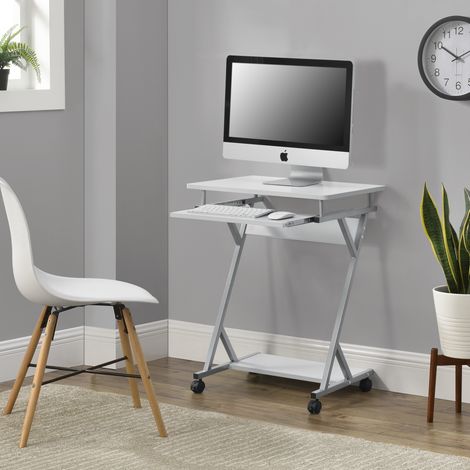 Scrivania per Computer a Ruote con Tastiera Scorrevole e Ripiano 60 x 40 x 75 cm - Bianco [en.casa] (1/5)