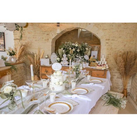 Chemin de table gaze de coton Mon Premier Anniversaire 28 cm x 5 m - Blanc (1/3)