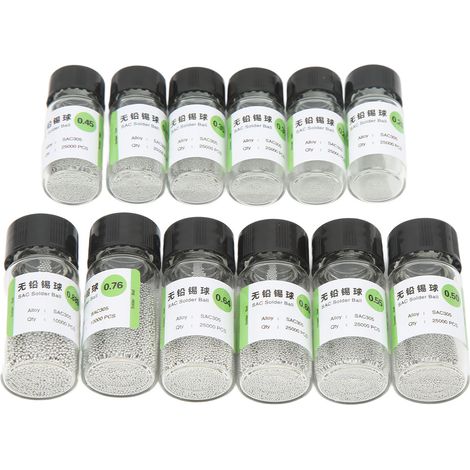 Lot de 12 billes de soudure BGA de 0,2 mm à 0,889 mm, en flacon, pour le rebillage et le soudage. (1/5)