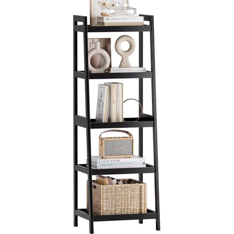 Bücherregal Bambusleiter Schwarz 5 Ablagen (127cm H) (1/5)