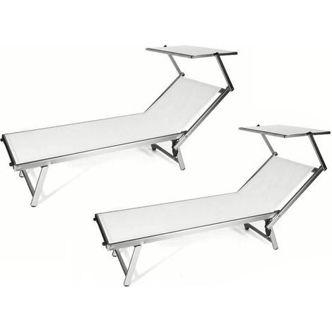 COPPIA 2 LETTINI LETTINO MARE PISCINA ALLUMINIO PARASOLE REGOLABILE BIANCO 530