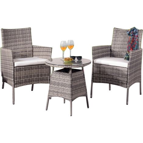 3 Piece Rattan Garden Furniture Set in Grey