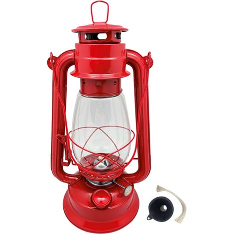 Lampe tempête rouge en métal et verre 30 cm (1/2)