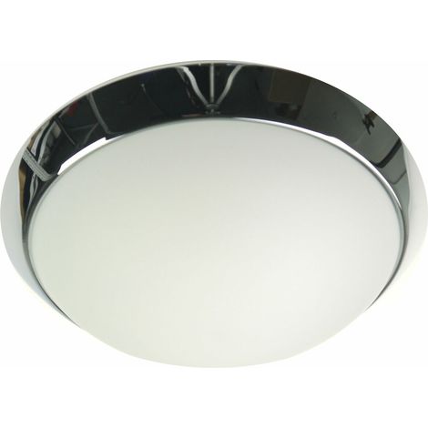 Deckenleuchte rund, Glas Weiß mit Klarrand, Dekorring Chrom, Ø 25cm (1/4)