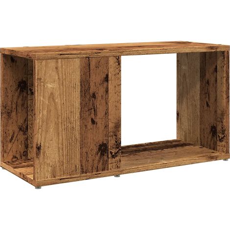 Meuble TV vieux bois design contemporain 60 x 24 x 32 cm grand espace de rangement en bois d'ingénierie marron