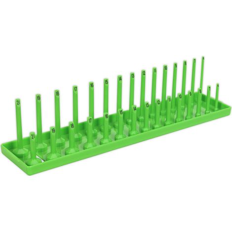 Sealey Socket Holder 3/8""D 6 to 21mm Hi-Vis Green 15 Standard 15 Deep SH3815HV