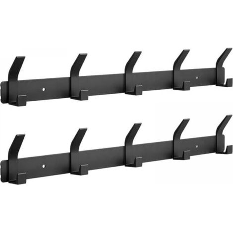 2-piece wall-mounted coat rack, wall hook with 5 hooks, stainless steel wall hook (black) (1/5)