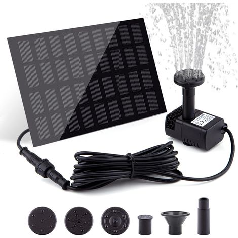 Pompe de fontaine solaire avec panneau indépendant câble et 4 buses 2 W 3 m Noir (1/4)