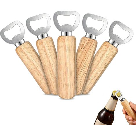 Lot 5 Ouvre-Bouteille, Inox, Bois, Personnalisé, Bière, Cadeau Homme, Portable, Bar, Anniversaire, Mariage (1/5)