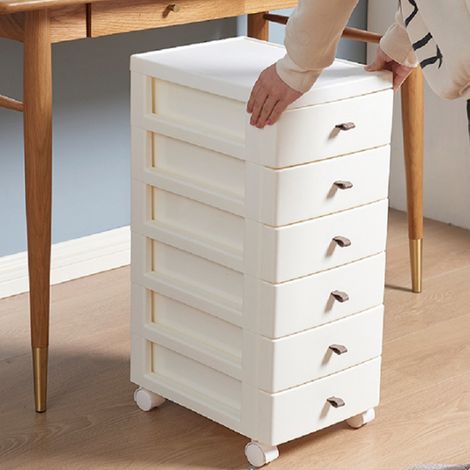 Carrello Cassettiera Portaoggetti Salvaspazio Bianco in Polipropilene 6 Ripiani (1/5)