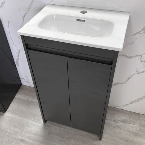 Roca Thai 500mm Vanity Unit Cloakroom Anthracite 2 Doors Inc Basin Slim Depth (1/3)