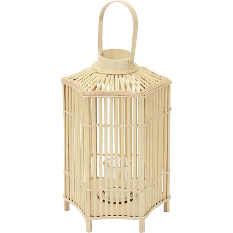 ECD Germany Lanterna in Bambù Naturale, Portacandela con Inserto in Vetro, Altezza 60 cm, Colore Legno, Lanterna da Giardino con Manico, Stile Boho, Decorazione per Terrazza, Balcone e Interni