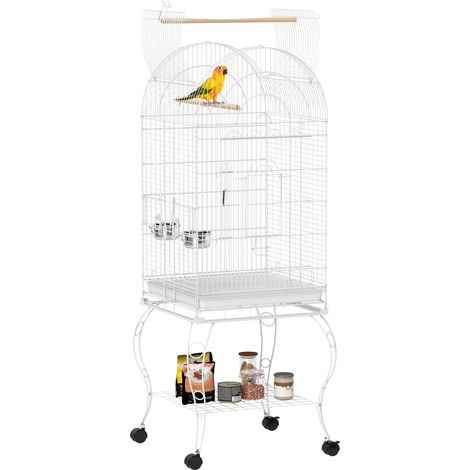 Cage à oiseaux, plateau amovible, équipée de roues, Blanc, 51X51X153 cm (1/2)
