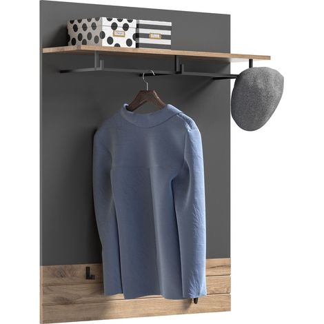 Porta abiti con mensola – Grigio antracite e rovere chiaro – SELMA