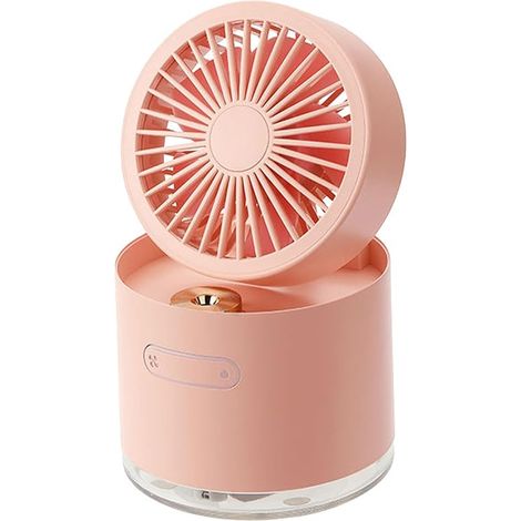 Ventilateur portable rechargeable avec humidificateur, trois vitesses, capteur anti-séchage, batterie 2000 mAh, charge via USB, rotation à 180°, design pliable, lumière d'ambiance, choix idéal (rose) (1/5)