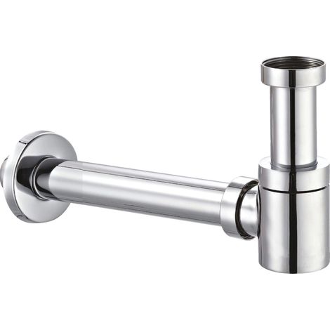 Schläfer 3939603 Sifone Universale Salvaspazio per Scarico Lavandino Bagno a Vista in Ottone Cromato, Telescopico e Regolabile, per Lavabi Bagno e Bidet a Appoggio o Sospesi, Scarico 1"1/4