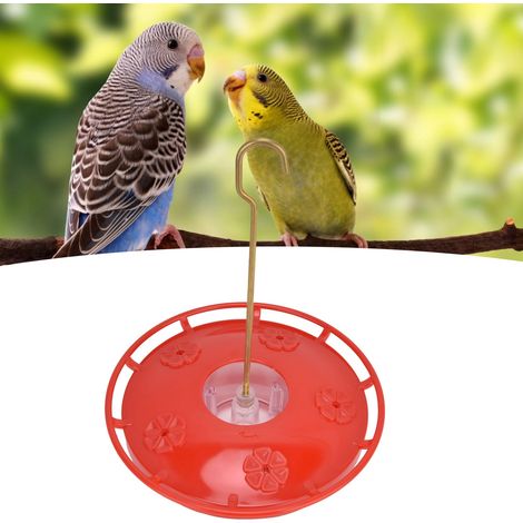 Distributeur d'Aliments pour Oiseaux en Forme de Cour - Transparent - Plateau Profond - Plastique Haute Qualité - Rouge - Pour Terrasse et Jardins (1/5)