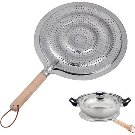 Réducteur de Chaleur plaqu Chauffante 21cm Diffuseur Thermique en Fer pour Plaques à Induction, Gaz et Électrique, Protection Poêle, Casserole, Manche en Bois Antichaleur (1/5)