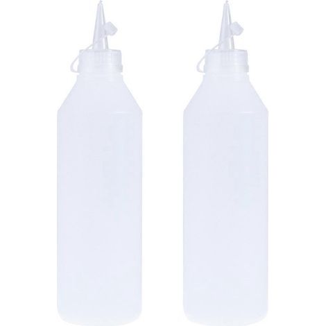 Lot de 2 flacons souples en plastique de 500 ml avec bouchons anti-fuite pour colle liquide (blanc)-2pcs-White (1/4)