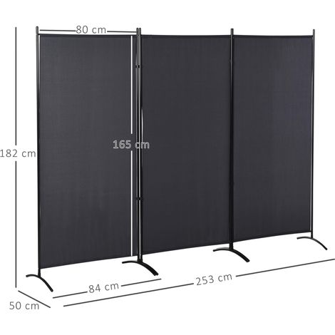 Paravent 3 panneaux dim. 2,53L x 0,5l x 1,82H m Store latéral Brise-Vue paravent sur Pied séparateur métal Polyester (1/5)