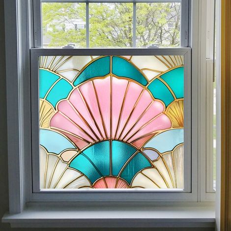 Pellicola decorativa statica per finestre con motivo arcobaleno per privacy e protezione dai raggi UV. (1/5)
