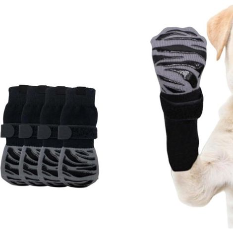 4 calzini antiscivolo per cani per evitare che si lecchino le zampe. Protezione su entrambi i lati con eccellente aderenza per pavimenti in legno interni. (1/4)